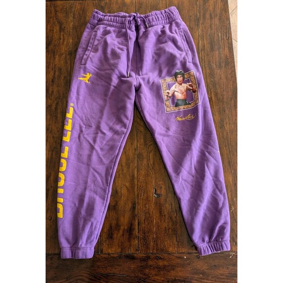 Bruce Lee x Shoe Palace Mens Large Purple Yellow Joggers Sweatpants Signature - Picture 1 of 14
